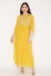 Bha Sha_Yellow Georgette Beads, Sequins Round Neck Saba Yoke Embroidered Kaftan _Online_at_Aza_Fashions