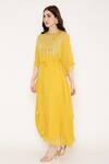 Shop_Bha Sha_Yellow Georgette Beads, Sequins Round Neck Saba Yoke Embroidered Kaftan _Online_at_Aza_Fashions
