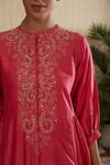 Kefi Collections_Pink Silk Organza, Silk, Chanderi Embroidery, Sadabahar Placket Kurta Set_Online_at_Aza_Fashions