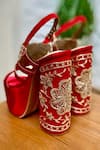 Buy_Tiesta_Red Cut Work, Embroidery Saeba Cutdana Embellished Block Heels _Online_at_Aza_Fashions