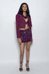 Buy_Nirmooha_Purple Crepe Embroidery Beads Notched Lapel Blazer 