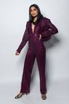 Nirmooha_Purple Embroidery Plunge V Jumpsuit _at_Aza_Fashions