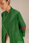 AMPM_Green Linen Embroidered Leaf V Neck Jacket _Online_at_Aza_Fashions