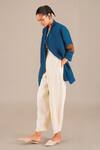 Buy_AMPM_Blue Linen Embroidered Leaf V Neck Jacket _Online_at_Aza_Fashions