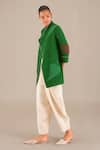 Shop_AMPM_Green Linen Embroidered Leaf V Neck Jacket _Online_at_Aza_Fashions
