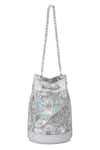 Buy_The Leather Garden_Green Leather Embroidered Mini Bucket Bag _Online_at_Aza_Fashions