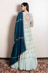 Kesar Studio_Blue Bamboo Embroidery, Zari V-neck Zardozi Kurta Lehenga Set _Online_at_Aza_Fashions