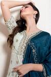 Buy_Kesar Studio_Blue Bamboo Embroidery, Zari V-neck Zardozi Kurta Lehenga Set _Online_at_Aza_Fashions
