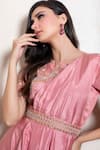 Buy_Kesar Studio_Pink Bamberg Silk (80 Grams) Embroidery Cord Round Border Draped Gown_Online_at_Aza_Fashions