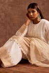 The Home Affair_White Banarasi Zari Chanderi Woven Geometrical Round Pintucked Kurta Sharara Set _at_Aza_Fashions