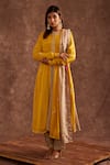 Shop_The Home Affair_Yellow Chinon Printed Floral Jacket Gota Patti Embroidered Contrast Kurta Set _Online_at_Aza_Fashions