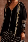 The Home Affair_Black Chinon Printed Geometrical Jacket Open Handblock Sharara Set _Online_at_Aza_Fashions