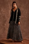 Buy_The Home Affair_Black Chinon Printed Geometrical Jacket Open Handblock Sharara Set _Online_at_Aza_Fashions