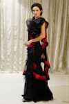 Archana Kochhar_Black Blouse Velvet Embroidered Cosmic Pre-stitched Palazzo Saree With _Online_at_Aza_Fashions