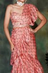Archana Kochhar_Orange Satin Georgette Print And Paradise Pre-draped Ruffle Saree Set _Online_at_Aza_Fashions