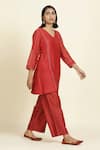 Oshi By Shikha_Red Kurta Chanderi Silk Plain V Neck Short And Polka Dot Print Pant Set _Online_at_Aza_Fashions