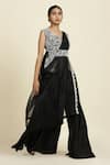 Oshi By Shikha_Black Embroidery Pearl Leaf Neck Waistcoat Palazzo Set _Online_at_Aza_Fashions