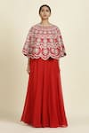 Oshi By Shikha_Red Cape Raw Silk Embroidery Zardozi Round And Sharara Set _Online_at_Aza_Fashions