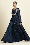 Buy_Oshi By Shikha_Blue , Organza Embroidery Round Neck Chanderi Anarkali Set _Online_at_Aza_Fashions