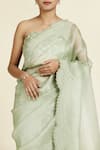 Oshi By Shikha_Green Blouse Silk Embroidery French Knot Asymmetric Saree With Sequin _Online_at_Aza_Fashions