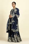 Shop_Oshi By Shikha_Blue Chanderi , Organza, Crepe Embroidery Round Floral Sharara Set _Online_at_Aza_Fashions