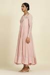Shop_Oshi By Shikha_Pink Chanderi, Silk Organza, Silk, Muslin Pleated Anarkali Set With Dupatta_Online_at_Aza_Fashions