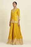 Oshi By Shikha_Yellow Chanderi Silk Hand Embroidered Marodi Work Round Neck Sharara Set _at_Aza_Fashions