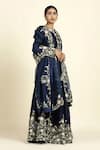 Oshi By Shikha_Blue Chanderi , Organza, Crepe Embroidery Round Floral Sharara Set _at_Aza_Fashions