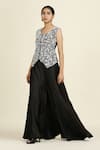 Oshi By Shikha_Black Embroidery Pearl Leaf Neck Waistcoat Palazzo Set _at_Aza_Fashions