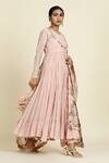 Oshi By Shikha_Pink Chanderi, Silk Organza, Silk, Muslin Pleated Anarkali Set With Dupatta_at_Aza_Fashions