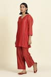 Oshi By Shikha_Red Kurta Chanderi Silk Plain V Neck Short And Polka Dot Print Pant Set _at_Aza_Fashions