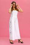 Shop_Label Shristi Chetani_White Cotton Square Neck Side Floral Print Panel Jumpsuit _Online_at_Aza_Fashions