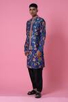 Shop_Siddhartha Bansal_Blue Cotton Dobby Stripe Printed Wild Flower Kurta Set  _Online_at_Aza_Fashions