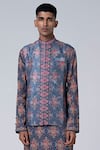 Siddhartha Bansal_Gray Silk Embroidery Paisley Printed Dupion Bundi _Online_at_Aza_Fashions