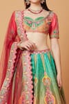 Siddhartha Bansal_Green Dupion Embroidered Ombre Effect Paisley Bridal Lehenga Set  _at_Aza_Fashions