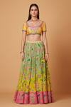 Siddhartha Bansal_Yellow Dupion Ombre Effect Sequin Floweret Bridal Lehenga Set  _Online_at_Aza_Fashions