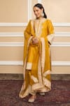 Buy_Sheetal Batra_Yellow Kurta  Pure Silk Chanderi Embroidered Gota Kashmiri Tilla A-line Set _Online_at_Aza_Fashions