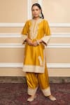 Shop_Sheetal Batra_Yellow Kurta  Pure Silk Chanderi Embroidered Gota Kashmiri Tilla A-line Set _Online_at_Aza_Fashions