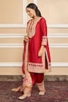 Sheetal Batra_Red Dupatta  Organza, Kurta  Pure Chanderi, Salwar Embroidered Set _Online_at_Aza_Fashions