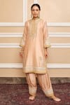 Sheetal Batra_Pink Kurta  Pure Silk Chanderi Embroidered Gota Applique Band A-line Set _Online_at_Aza_Fashions