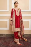 Sheetal Batra_Red Kurta  Pure Silk Chanderi Embroidered Gota Applique Band Collar A-line Set _Online_at_Aza_Fashions