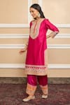 Buy_Sheetal Batra_Pink Kurta  Pure Silk Chanderi Embroidered Gota Applique Kashmiri Tilla Set _Online_at_Aza_Fashions