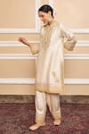 Shop_Sheetal Batra_Ivory Kurta  Pure Silk Chanderi Embroidered Gota Applique Band A-line Set _Online_at_Aza_Fashions