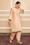 Shop_Sheetal Batra_Pink Kurta  Pure Silk Chanderi Embroidered Gota Applique Band A-line Set _Online_at_Aza_Fashions