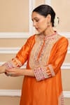 Shop_Sheetal Batra_Orange Kurta  Pure Silk Chanderi Embroidered Gota Applique Band Collar Set _Online_at_Aza_Fashions