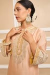 Sheetal Batra_Pink Kurta  Pure Silk Chanderi Embroidered Gota Applique Band A-line Set _at_Aza_Fashions