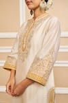 Sheetal Batra_Ivory Kurta  Pure Silk Chanderi Embroidered Gota Applique Band A-line Set _at_Aza_Fashions