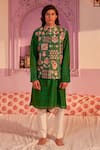 Buy_Siddhartha Bansal_Green Dupion Printed Hamsa Bundi  _at_Aza_Fashions