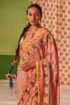 Shop_Siddhartha Bansal_Pink Crepe Embroidery, Sequins Scoop Neck Floral Print And Saree With Blouse _at_Aza_Fashions