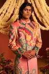 Shop_Siddhartha Bansal_Pink Cotton, Suede Embroidery Blush Royal Paisley Sherwani Set _Online_at_Aza_Fashions